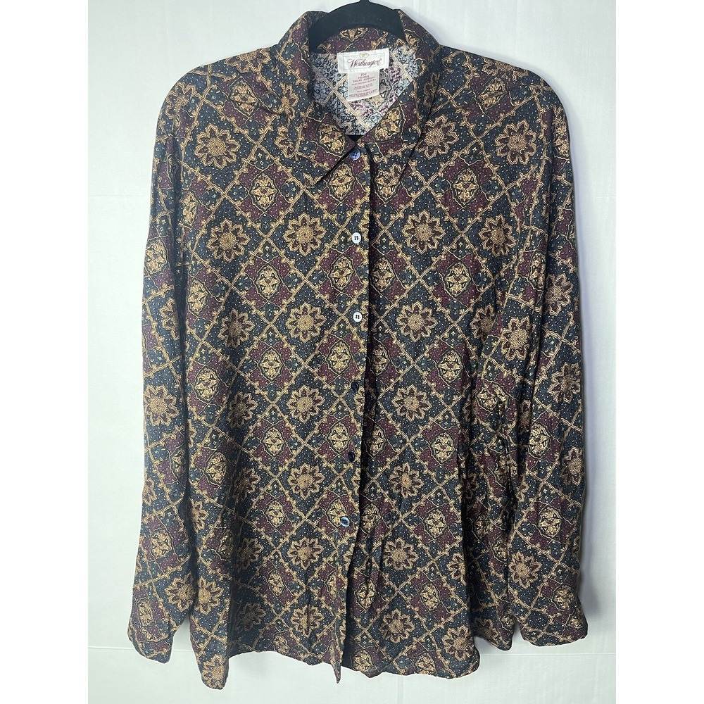 WORTHINGTON Plus size 20W-Rayon Button Up Professional Brown Blouse-Long Sleeves